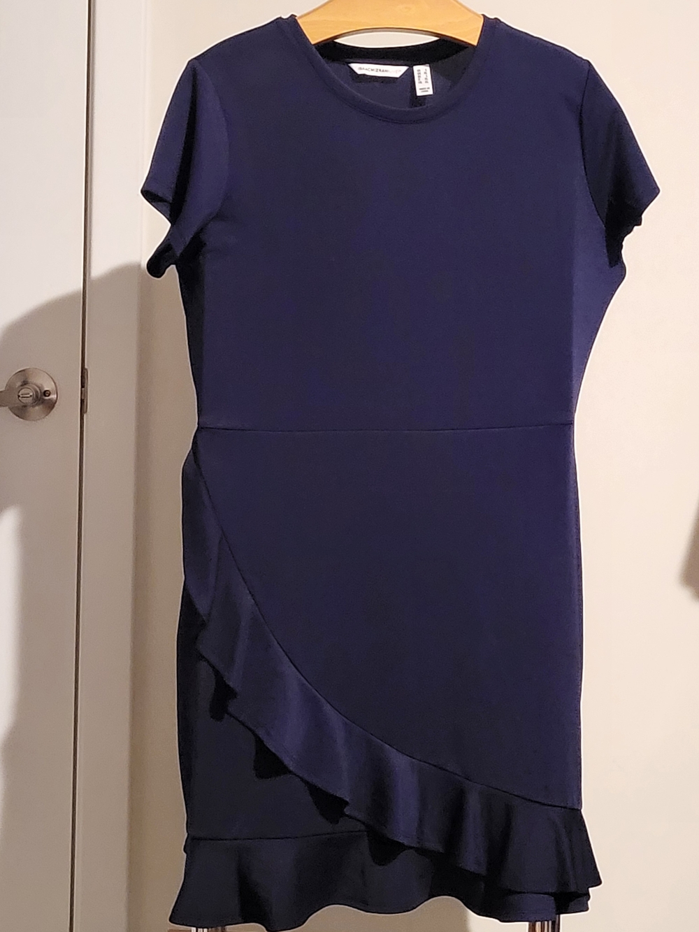 Isaac Mizrahi Navy Ruffle-Hem Short Sleeve Dress